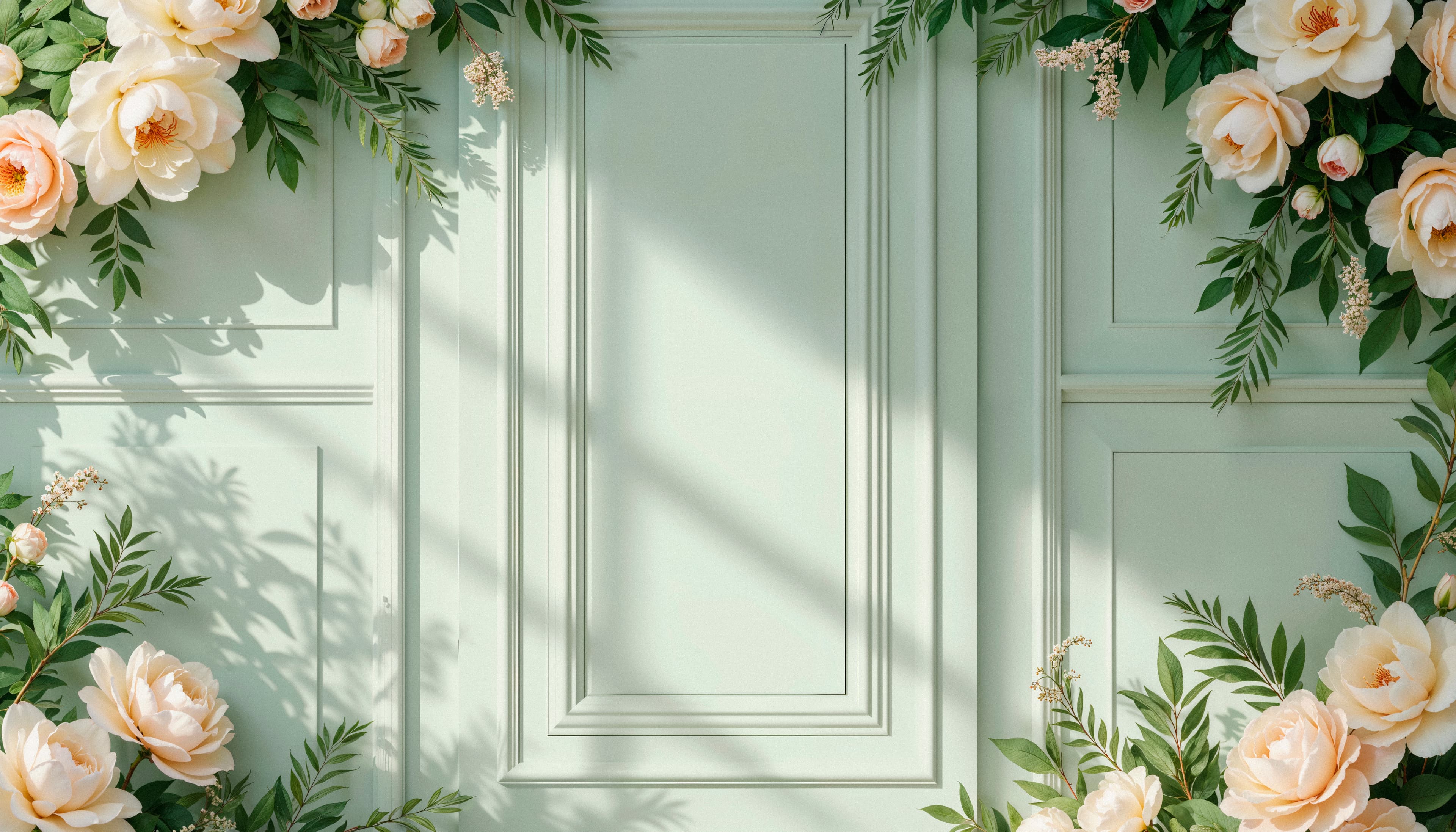 Perfect Wedding Studio - Elegant interior with sage green walls and terracotta furniture overlooking surreal landscape